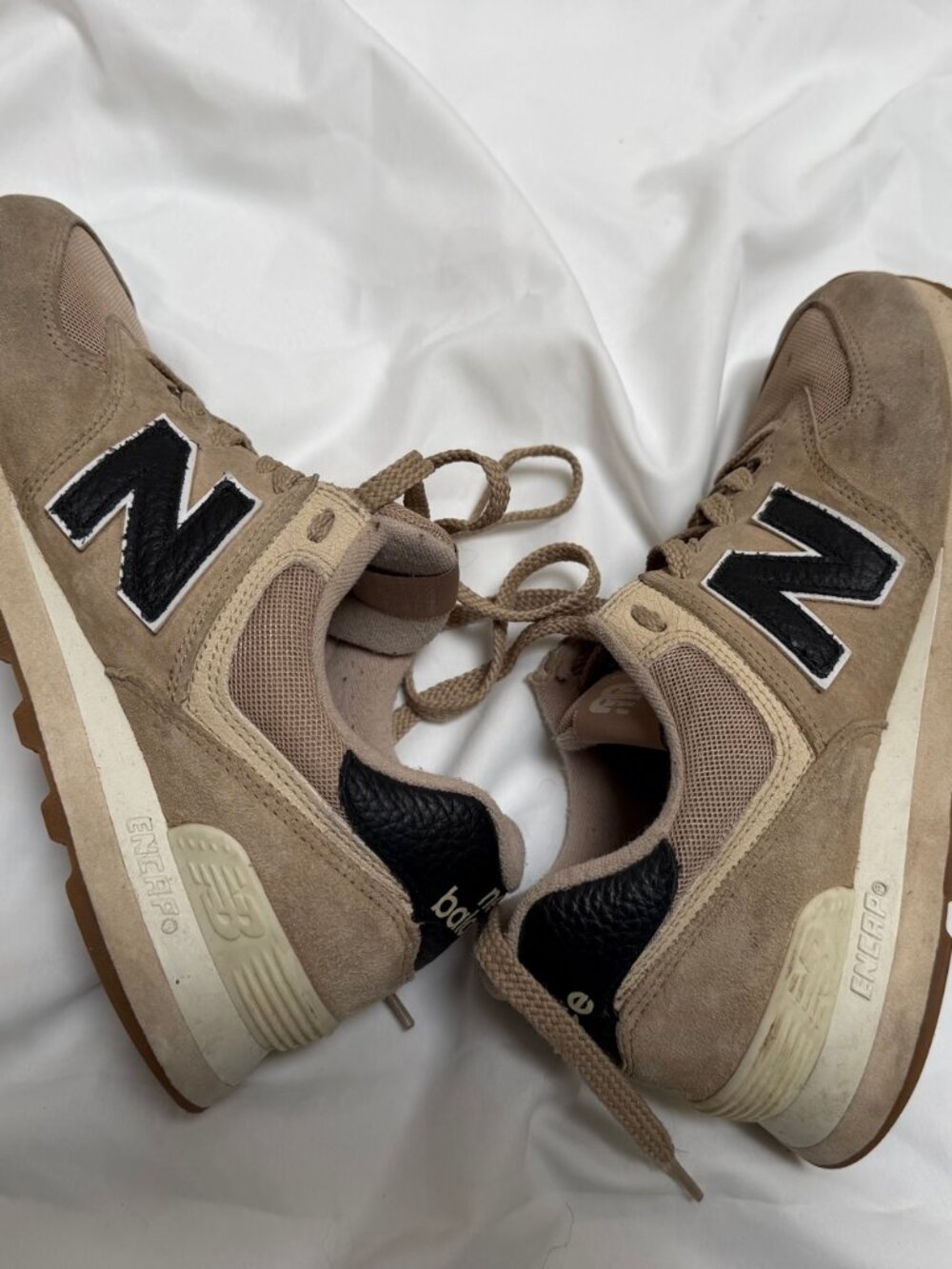 New Balance 574 Tan Black Sneakers Mens 8.5 Womens 10